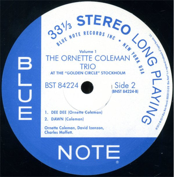 The Ornette Coleman Trio : At The "Golden Circle" Stockholm Volume One (LP, Album, RE, RM)