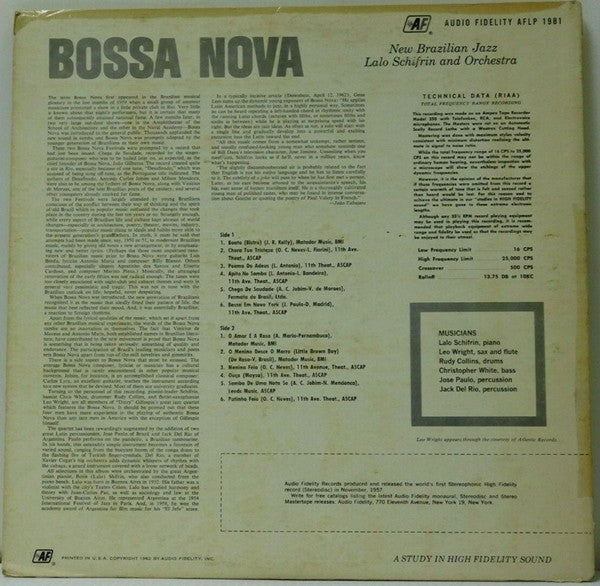 Lalo Schifrin & Orchestra : Bossa Nova (New Brazilian Jazz) (LP, Album, Mono)