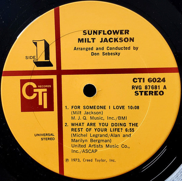 Milt Jackson : Sunflower (LP, Album, Gat)