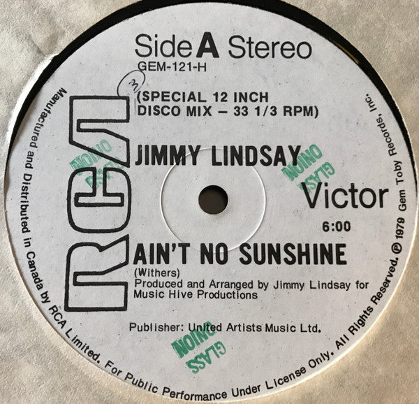 Jimmy Lindsay : Ain't No Sunshine / Tomorrow Morning (12")