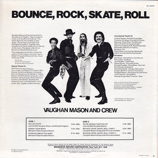Vaughan Mason & Crew : Bounce, Rock, Skate, Roll (LP, Album, PRC)