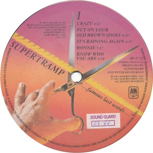 Supertramp : "...Famous Last Words..." (LP, Album, Club)