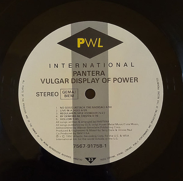 Pantera : Vulgar Display Of Power (LP, Album)
