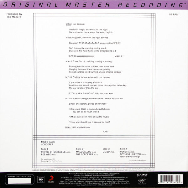 Miles Davis : Sorcerer (2x12", Album, Ltd, Num, RE, RM, Gat)
