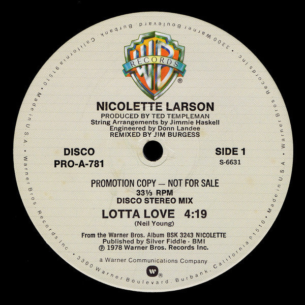 Nicolette Larson : Lotta Love (12", Promo)