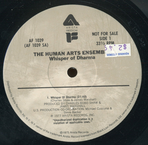 The Human Arts Ensemble Featuring Charles Bobo Shaw : Whisper Of Dharma (LP, Album, Promo, RE)