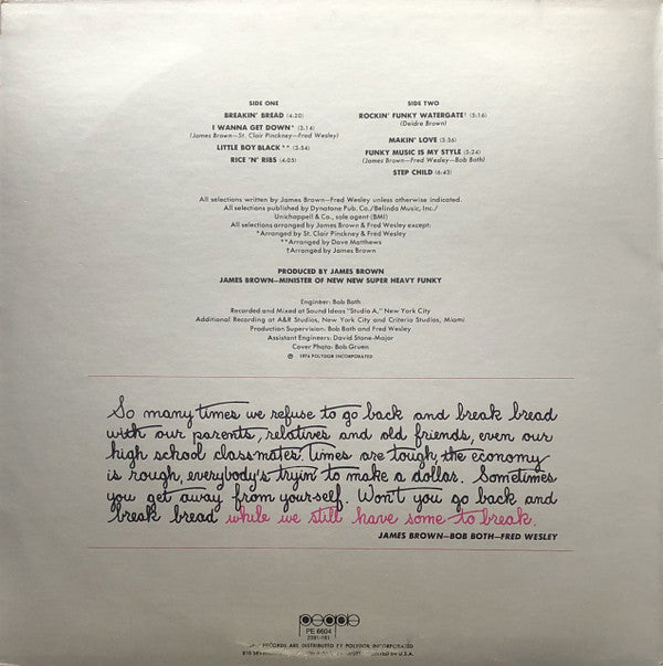 Fred & The New J.B.'s : Breakin' Bread (LP, Album, Red)