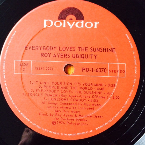 Roy Ayers Ubiquity : Everybody Loves The Sunshine (LP, Album)