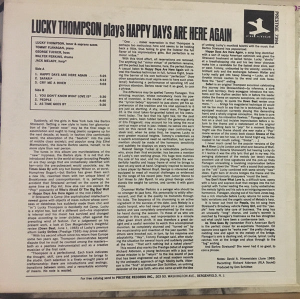 Lucky Thompson : Happy Days Are Here Again (LP, Album, Mono)