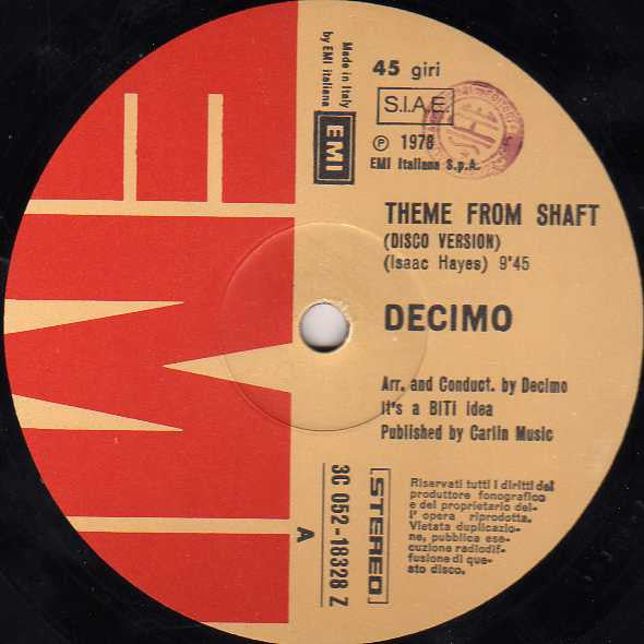 Umberto Decimo : Theme From Shaft (Disco Version) (12")