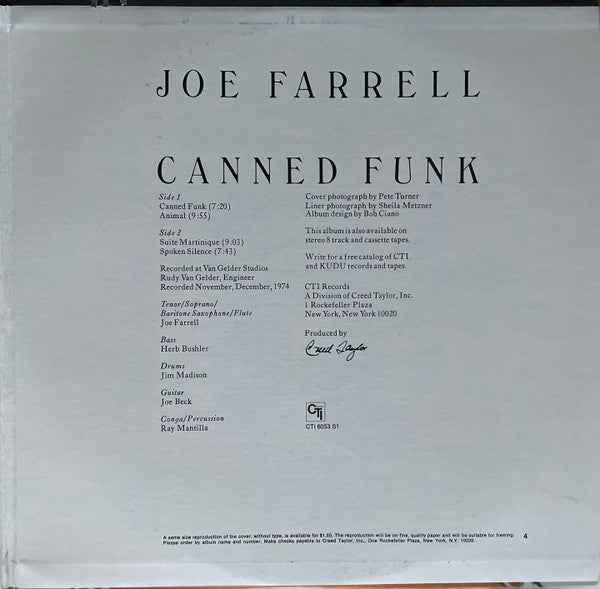 Joe Farrell : Canned Funk (LP, Album, Gat)