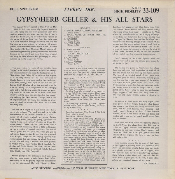 Herb Geller & His All Stars : Gypsy (LP, Album, RE)