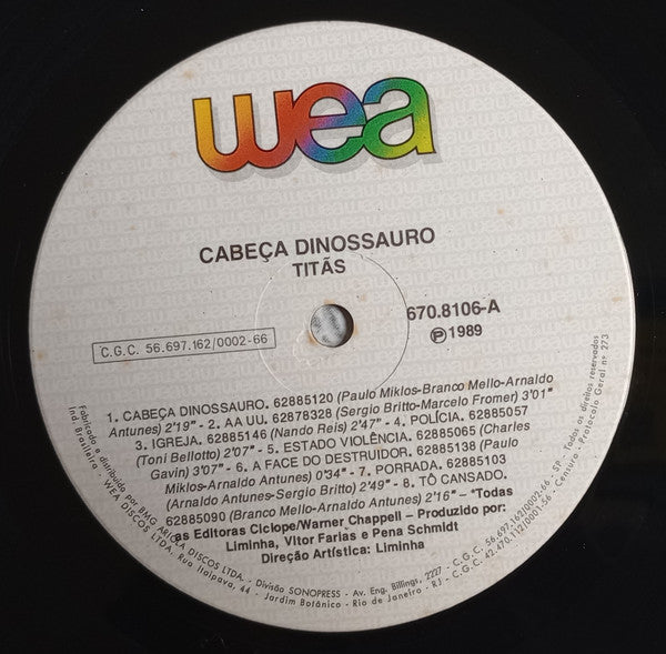 Titãs : Cabeça Dinossauro (LP, Album, RE)