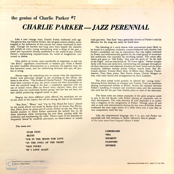 Charlie Parker : Jazz Perennial (LP, Album, Mono, RE)