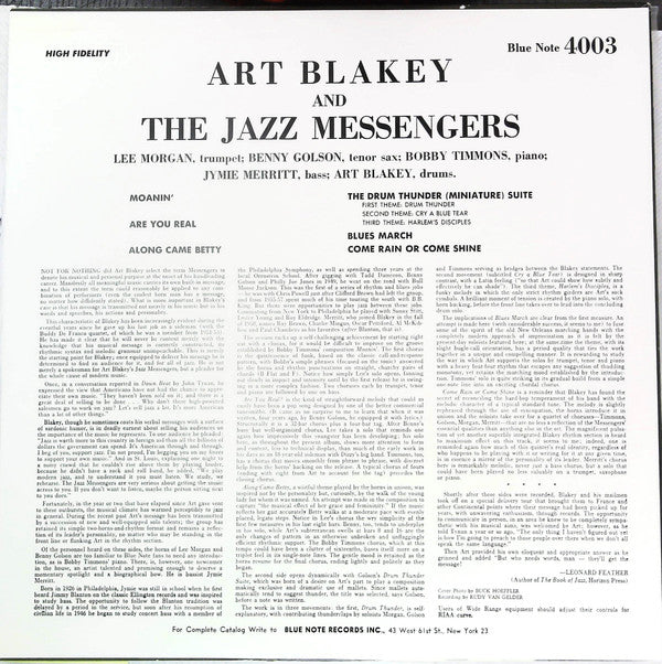 Art Blakey & The Jazz Messengers : Moanin' (LP, Album, RE)