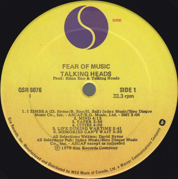 Talking Heads : Fear Of Music (LP, Album, Imp)