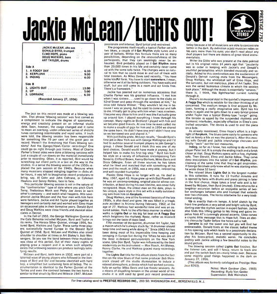 Jackie McLean : Lights Out! (LP, Album, RE, RM)