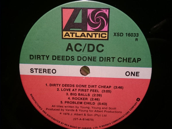 AC/DC : Dirty Deeds Done Dirt Cheap (LP, Album, RE, RCA)