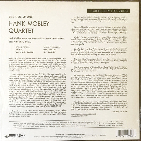 Hank Mobley Quartet : Hank Mobley Quartet (10", Album, Mono, RE)