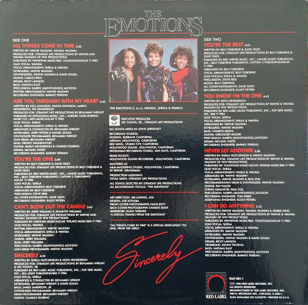 The Emotions : Sincerely (LP, Album)