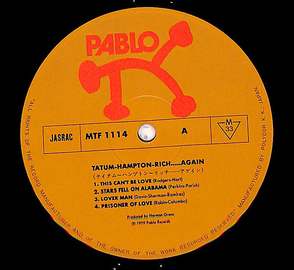 Art Tatum • Lionel Hampton • Buddy Rich : . . . Again! - The Tatum Group Masterpieces (LP, Album, Mono)