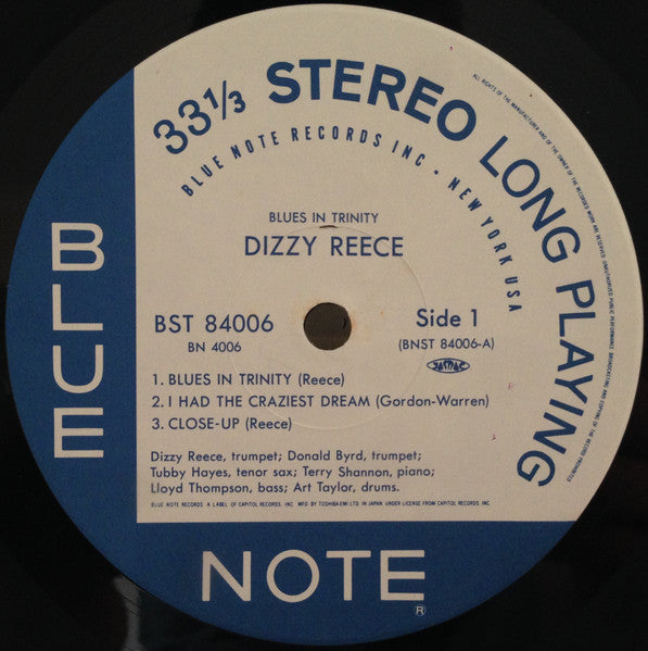 Dizzy Reece : Blues In Trinity (LP, Album, Ltd, RE)