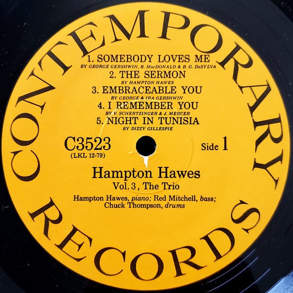 Hampton Hawes : Everybody Likes Hampton Hawes, Vol. 3: The Trio (LP, Album, Mono, RE, SLM)