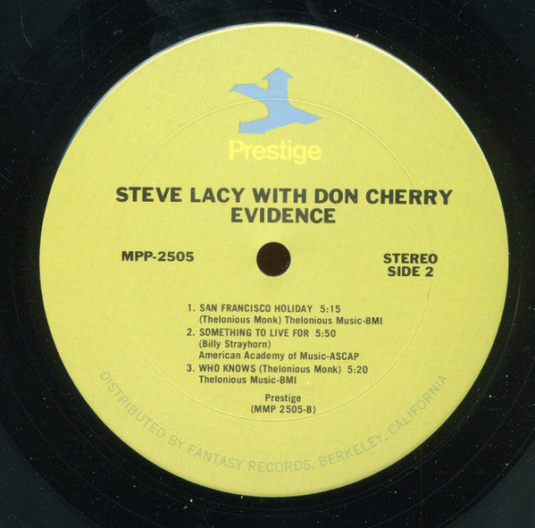 Steve Lacy with Don Cherry : Evidence (LP, Album, RE)