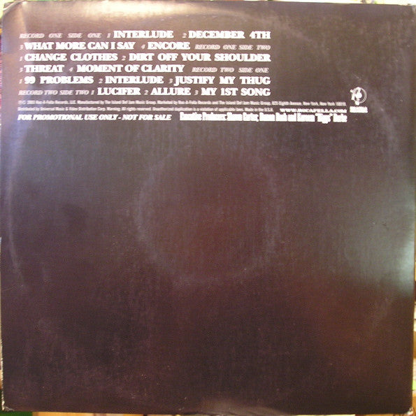 Jay-Z : The Black Album (Acappella) (2xLP, Album, Promo)