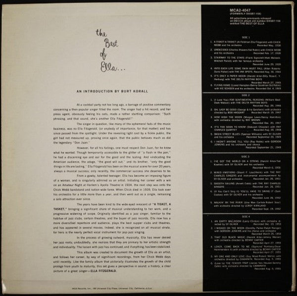 Ella Fitzgerald : The Best Of Ella Fitzgerald (2xLP, Comp, RE, Not)