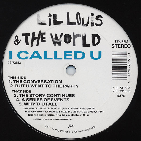 Lil' Louis & The World : I Called U (12")