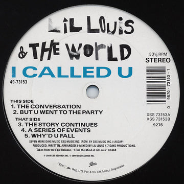 Lil Louis & The World* : I Called U (12")