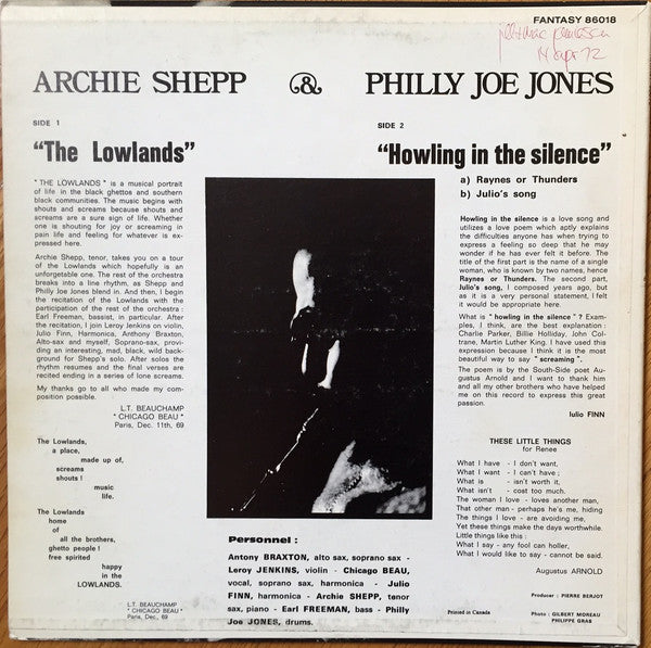Archie Shepp & "Philly" Joe Jones : Archie Shepp & Philly Joe Jones (LP, Album)