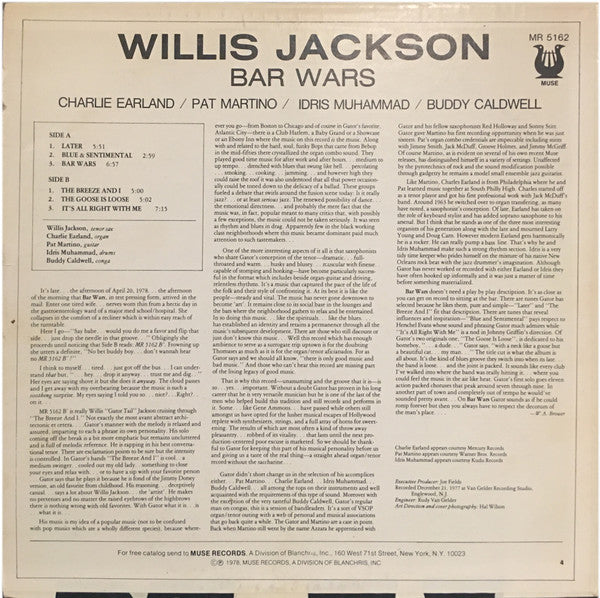 Willis Jackson : Bar Wars (LP, Album, Promo)