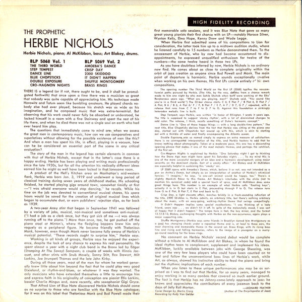 Herbie Nichols : The Prophetic Herbie Nichols Vol. 2 (10", Album, Mono)