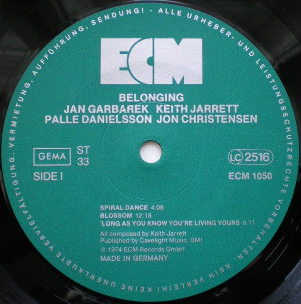 Jan Garbarek, Keith Jarrett, Palle Danielsson, Jon Christensen : Belonging (LP, Album, RP)
