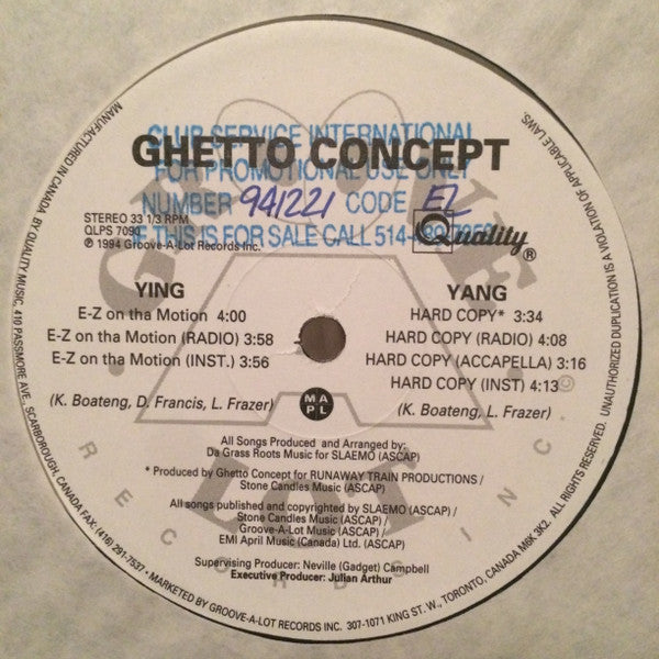 Ghetto Concept : E-Z On The Motion / Hard Copy (12", Promo)