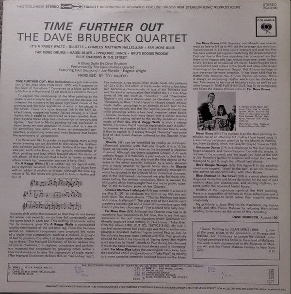 The Dave Brubeck Quartet : Time Further Out (Miro Reflections) (LP, Album)