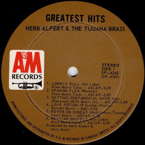 Herb Alpert & The Tijuana Brass : Greatest Hits (LP, Comp, Gat)