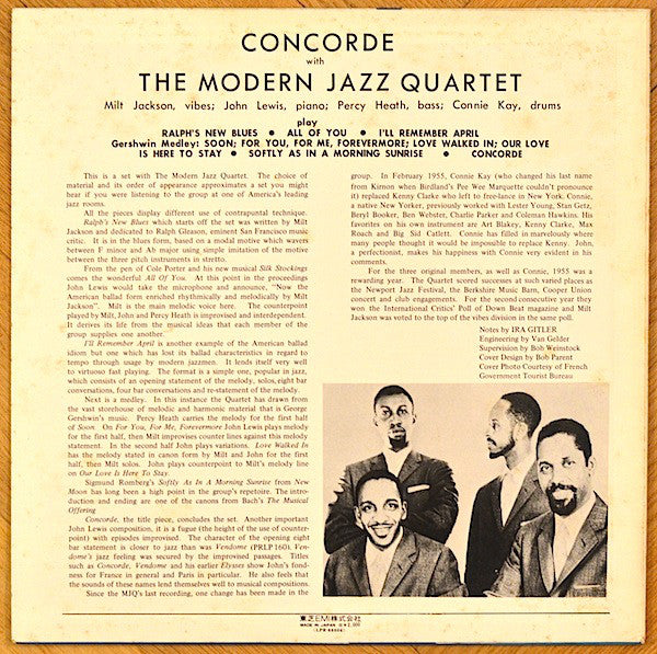 The Modern Jazz Quartet : Concorde (LP, Album, Mono, RE)