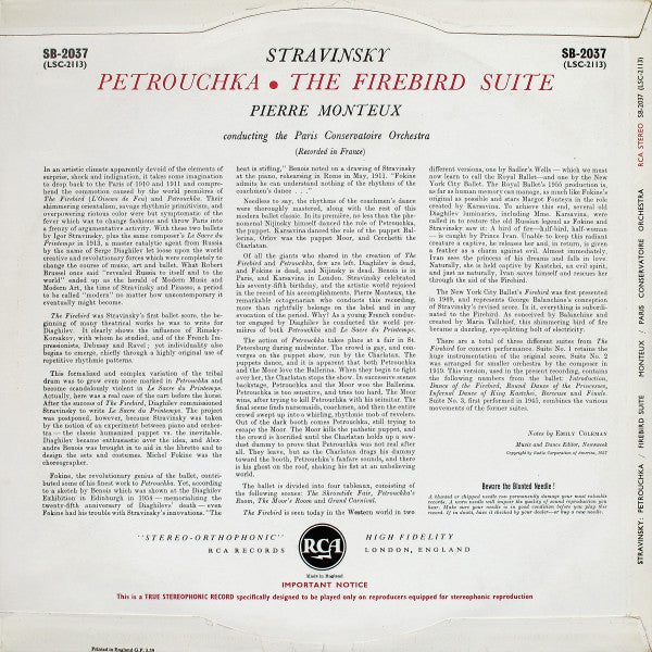 Pierre Monteux, Orchestre De La Société Des Concerts Du Conservatoire, Igor Stravinsky : Petrouchka / Firebird Suite (LP)