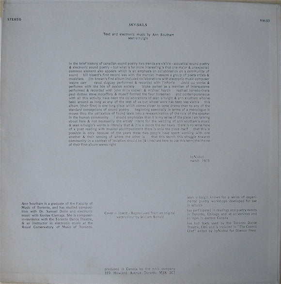 Ann Southam & Sean O'Huigin : Sky Sails (LP)