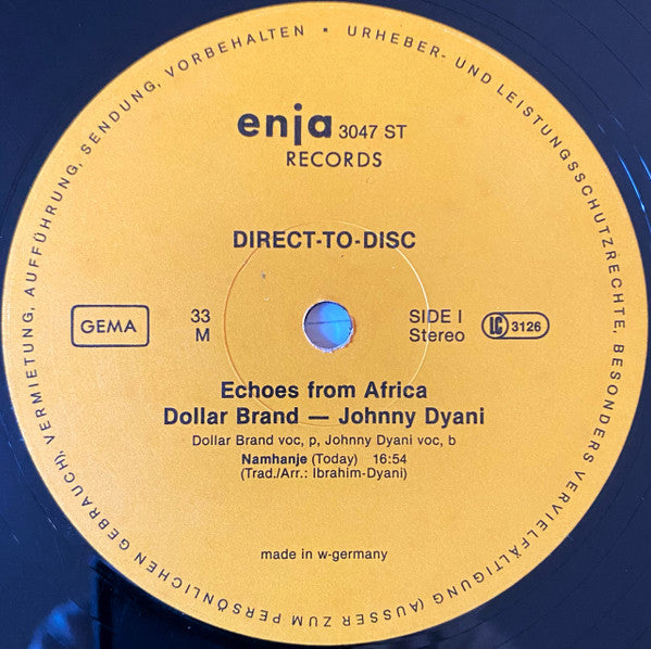 Abdullah Ibrahim / Dollar Brand - Johnny Dyani : Echoes From Africa (LP, Album, Ltd, Dir)