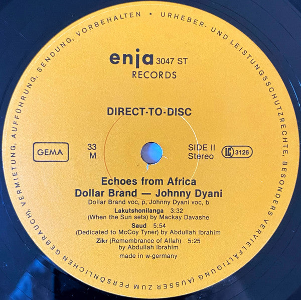 Abdullah Ibrahim / Dollar Brand - Johnny Dyani : Echoes From Africa (LP, Album, Ltd, Dir)