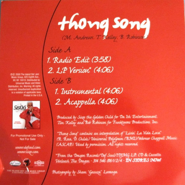 Sisqo : Thong Song (12", Promo)