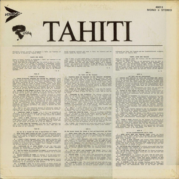 Unknown Artist : Tahiti Des Rêves (LP, Album)