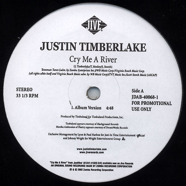Justin Timberlake : Cry Me A River (12", Promo)