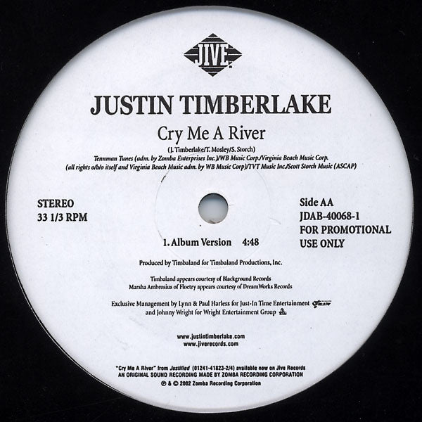 Justin Timberlake : Cry Me A River (12", Promo)