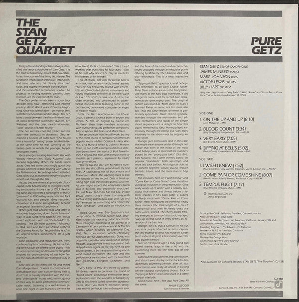 Stan Getz Quartet : Pure Getz (LP, Album)