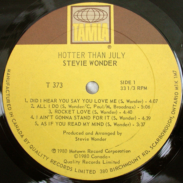 Stevie Wonder : Hotter Than July (LP, Album, Gat)